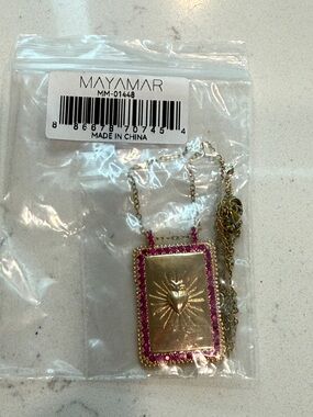 Mayamar Gold & Pink Sunburst Rectangular Pendant Necklace